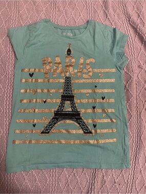 The Children's Place Mint Green Tee with Gold Glitter 'Paris' and Eiffel Tower
